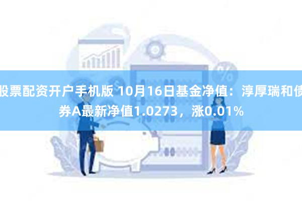 股票配资开户手机版 10月16日基金净值：淳厚瑞和债券A最新净值1.0273，涨0.01%